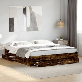 каркас кровати с ящиками, копченый дуб, 200 x 200 см, искусственное дерево
