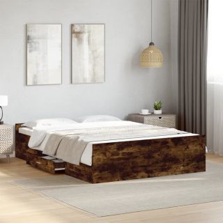 voodiraam sahtlitega, suitsutatud tamm, 120 x 200 cm, tehispuit