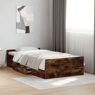 каркас кровати с ящиками, копченый дуб, 100x200 см, искусственное дерево
