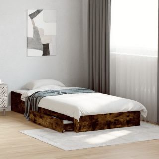 каркас кровати с ящиками, копченый дуб, 100x200 см, искусственное дерево
