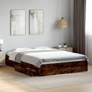voodiraam sahtlitega, suitsutatud tamm, 160 x 200 cm, tehispuit