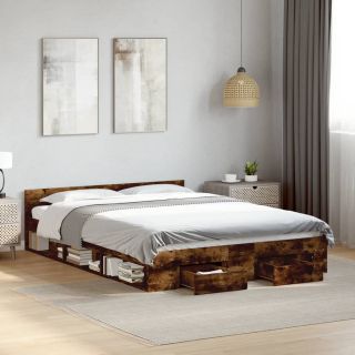 voodiraam sahtlitega, suitsutatud tamm, 160 x 200 cm, tehispuit
