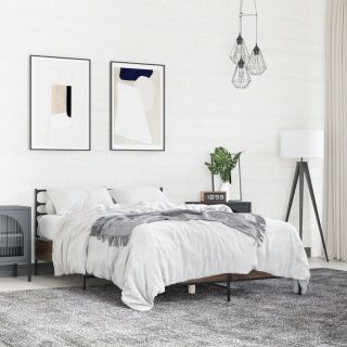 каркас кровати, коричневый дуб, 140 x 200 см, искусственное дерево и металл