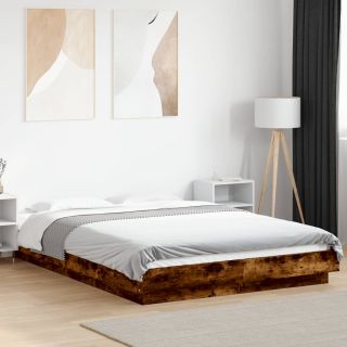 каркас кровати со светодиодной подсветкой, дымчатый дуб, 120x200 см, искусственное дерево
