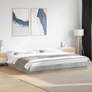 voodiraam LED-tuledega, betoonhall, 180 x 200 cm, tehispuit