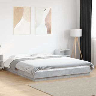 voodiraam LED-tuledega, betoonhall, 160x200 cm, tehispuit