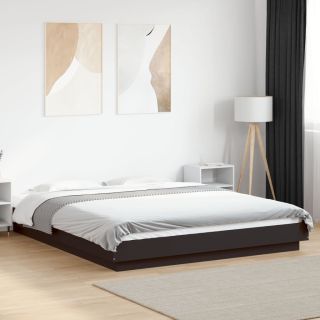 voodiraam LED-tuledega, must, 160 x 200 cm, tehispuit