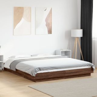 Каркас кровати со светодиодной подсветкой, коричневый дуб, 150 x 200 см, искусственное дерево