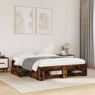 каркас кровати с изголовьем, без матраса, копченый дуб 140x200см