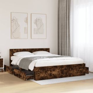 voodiraam peatsiga, suitsutatud tamm, 160 x 200 cm, tehispuit