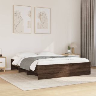каркас кровати с изголовьем, без матраса, коричневый дуб 160x200см