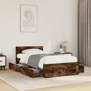 каркас кровати с изголовьем, копченый дуб, 75x190 см, искусственное дерево