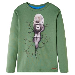 Детская рубашка с длинным рукавом, светлый хаки, 104