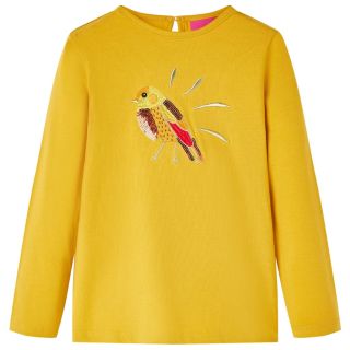 Детская рубашка с длинным рукавом, тёмно-охровая, 128
