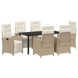 7-osaline aia söögikomplekt padjadega Beež Polü Rotang,aia laud Must 160x80x73 cm Karastatud klaas