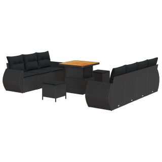 10-osaline aiadiivanisari padjadega must polü rattan akaatsia,3-osaline aiadining set padjadega must polü rattan akaatsia