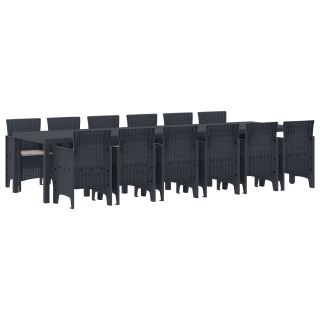 13 Tükki Aed Söögi Komplekt Patjadega Antratsiit Polürotang,Aed Laud Antratsiit 200x100x73 cm Polürotang,Aed Laud Antratsiit 150x100x73 cm Polürotang,Aed Toolid Patjadega 4 tk Antratsiit Polürotang