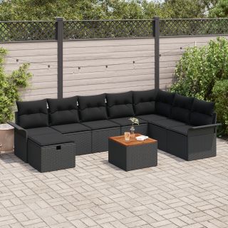 9-osaline aia diivanikomplekt padjadega must polü rattan