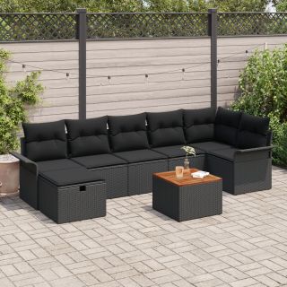 8-osaline Aia Diivanikomplekt koos Padjadega Must Polü Rattan