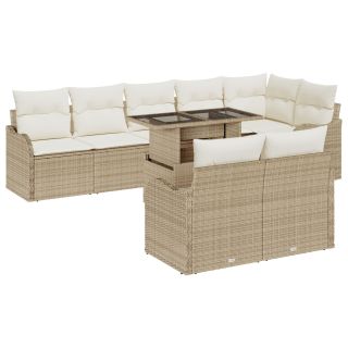 9-osaline aia diivanikomplekt padjadega beež polü rattan,2-seater aia diivan padjadega beež polü rattan