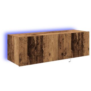 Настенный шкаф для ТВ с LED подсветкой, состаренное дерево, 100x35x31 см