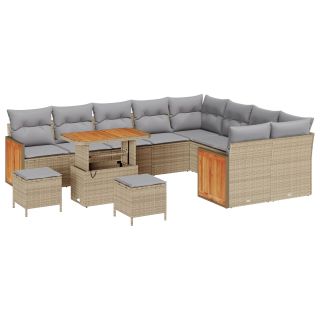 12-osaline aia diivanikomplekt pehmendustega beež polü rattan akatsia,3-osaline aia söögikomplekt pehmendustega beež polü rattan akatsia
