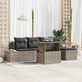 6 Osaline Aiamööbli Komplekt Padjadega Hall Polü Rattan