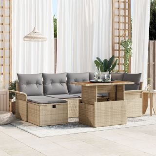 7-osaline Aed Diivanikomplekt padjaga Beež Polü Rattan
