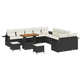 13-osaline aia sofa komplekt padjadega Must Polürotang Akaatsia,3-osaline aia söögikomplekt padjadega Must Polürotang Akaatsia