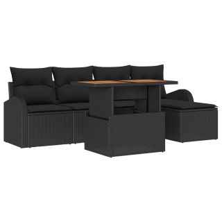 6-osaline Aia Diivani Komplekt Padjatega Must Polü Rattan,2-kohaline Aia Diivan Panipaiga ja Padjatega Must Polü Rattan