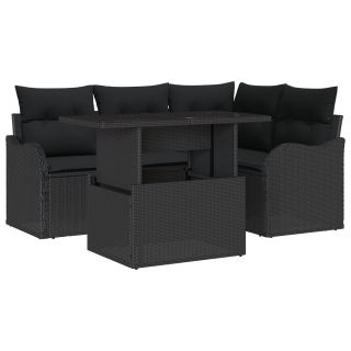 5-osaline aedsofa komplekt patjadega must polürotang,2-kohaline aedsofa patjadega must polürotang