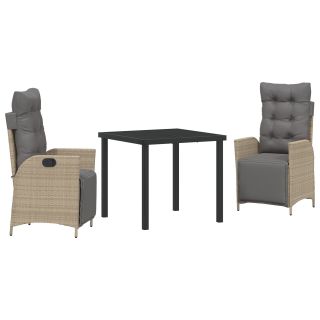 3-osaline aeda söögilaud komplekt beež polü rattan