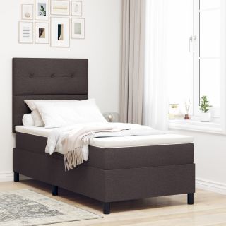 Box Spring Voodi Madratsiga Tumepruun Üksiku Kangas
