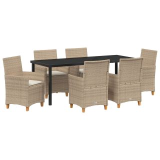 7-osaline Aia söögikomplekt padjadega Beež Polü rattan