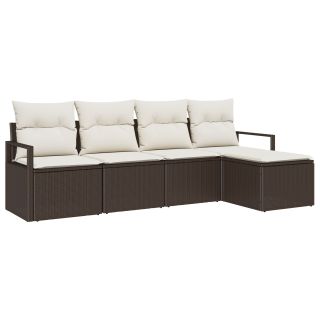 5-osaline Aia Sofakomplekt Padjadega Pruun Poli Rotang,2-kohaline Aia Sofa Hoidla ja Padjadega Pruun Poli Rotang