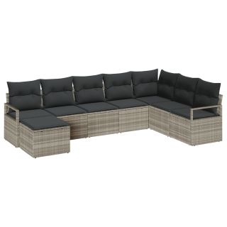 8-osaline aiamööbli komplekt padjadega helehall polü rattan,2-kohaline aiamööbel padjadega hall polü rattan