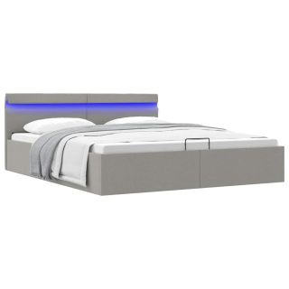 hoiukastiga voodiraam LED, helehall, kangas, 160 x 200 cm