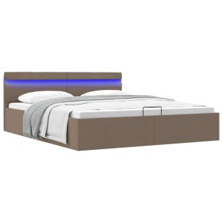 hoiukastiga voodiraam LED, pruunikashall, kangas, 160 x 200 cm