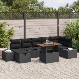 8-osaline aia diivanikomplekt padjadega must polü rattan