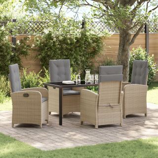 5 Tükki Aia Söögilaudade Komplekt Padjadega Beež Polü Rattan
