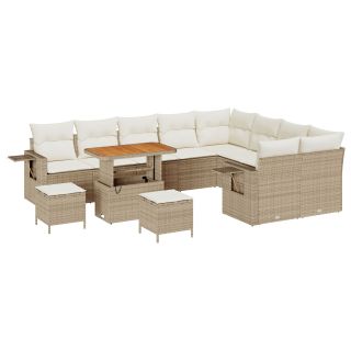 12-osaline aiadiivanite komplekt padjadega, beež polürotang, akatsia,3-osaline aiatamise komplekt padjadega, beež polürotang, akatsia