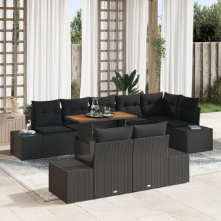 9-osaline Aia Söögikomplekt padjadega Must Polü Rattan Teakpuit