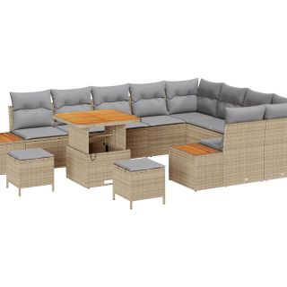12-osaline aia diivanite komplekt koos padjadega beež polü rattan acacia,3-osaline aia söögikomplekt koos padjadega beež polü rattan acacia