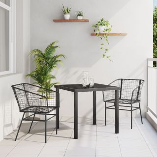 3-osaline aia söömise komplekt Must Polü Rattan