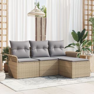 4-osaline aedsofa komplekt koos padjadega beež polü rattan