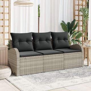 3-osaline aia diivanikomplekt padjadega helehall polü rattan