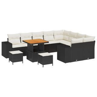 12-osaline aia diivanikomplekt patjadega must poli rattan akatsia,3-osaline aia söögikomplekt patjadega must poli rattan akatsia