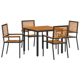 5-osaline Aia söögituba Must Polü Rattani Akaatsia,Virnastatavad aia toolid padjadega 2 tk Must Polü Rattani,Aia laud 90x90x75 cm Tugev Akaatsia Puit ja Metall