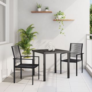 3-osaline aia söögikomplekt must PVC rattan