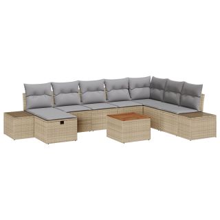 9 Tükiline Aia Diivanikomplekt Patjadega Beeži Polü Rattan